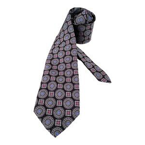 ROBERT TALBOTT Gray Medallion Print Silk Tie Hand Swin In USA W: 3.25" EX COND